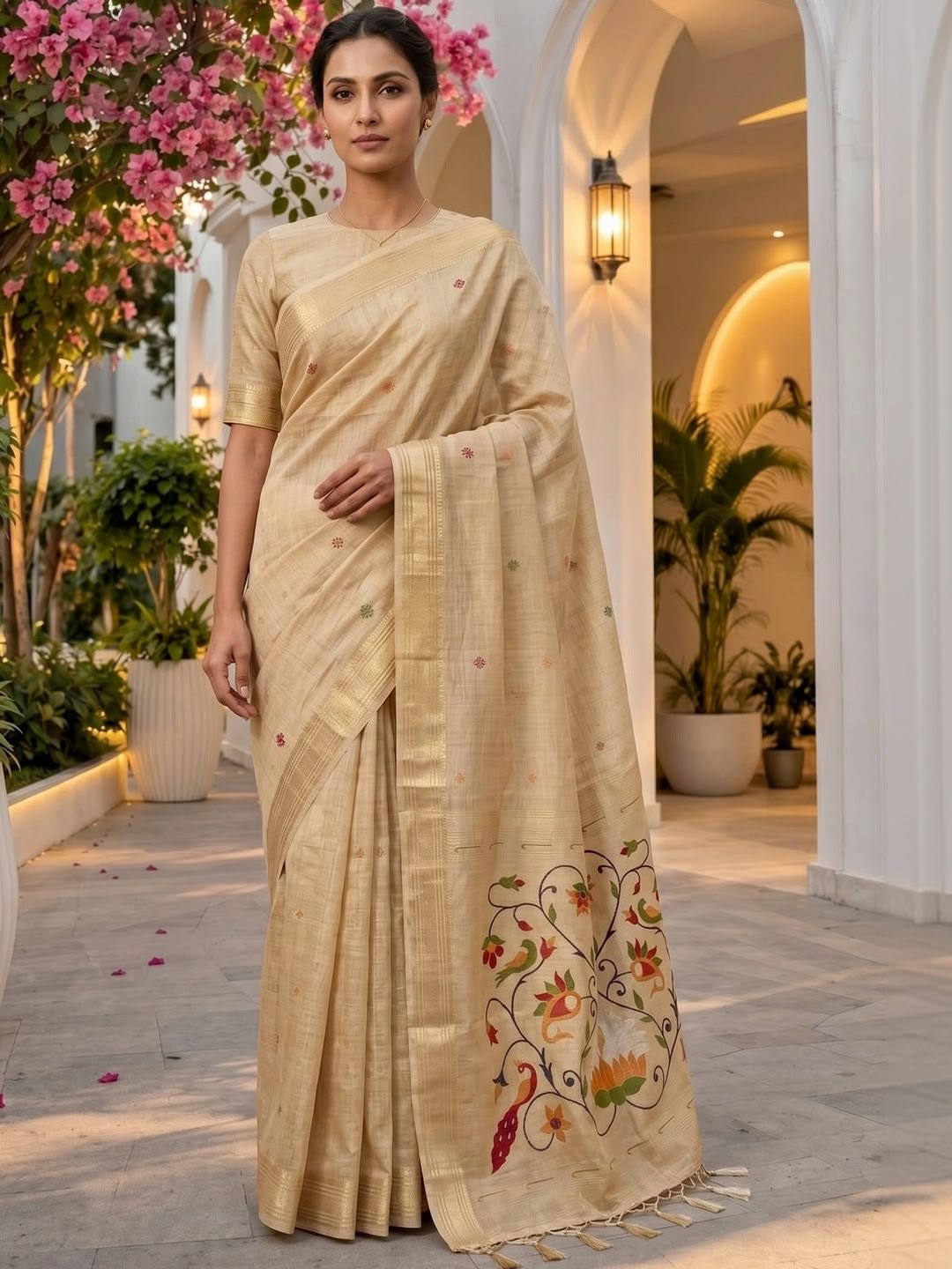 Beige Cotton Saree